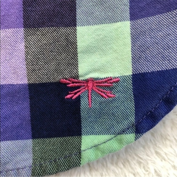 Talbots Purple Green Check Colorful Lightweight Spring Button Up Shirt Sz Small - Picture 5 of 7